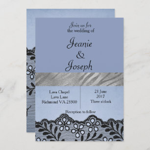 Blue and Silver Faux Lace Wedding Invitation Kaart