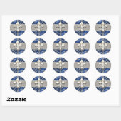 Blue and Silver Filigree Swirls Fleur de Lis Ronde Sticker (Vel)
