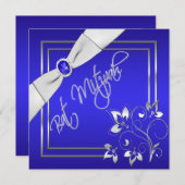 Blue and Silver Floral Bat Mitzvah Invitation Kaart (Voorkant / Achterkant)