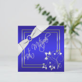 Blue and Silver Floral Bat Mitzvah Invitation Kaart (Staand voorkant)