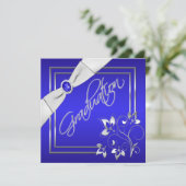Blue and Silver Floral Photo Afstuderen Invitation Kaart (Staand voorkant)