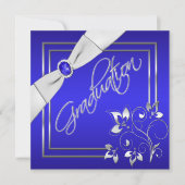 Blue and Silver Floral Photo Afstuderen Invitation Kaart (Voorkant)