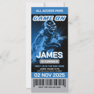 Blue and Silver Football Ticket Invitation Kaart
