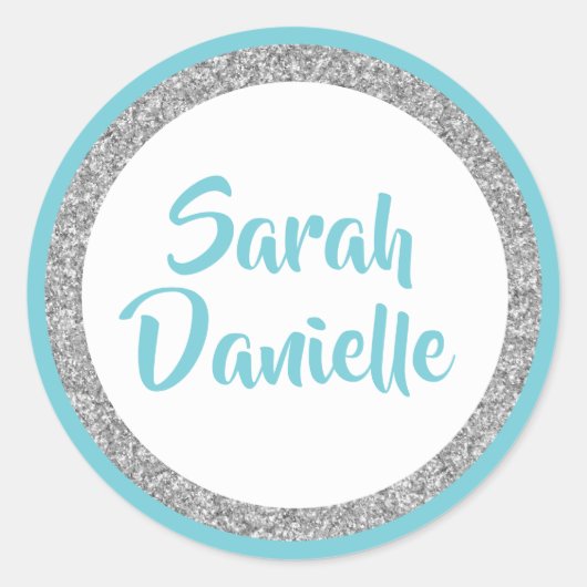 Blue and Silver Glitter Favor Sticker (Voorkant)