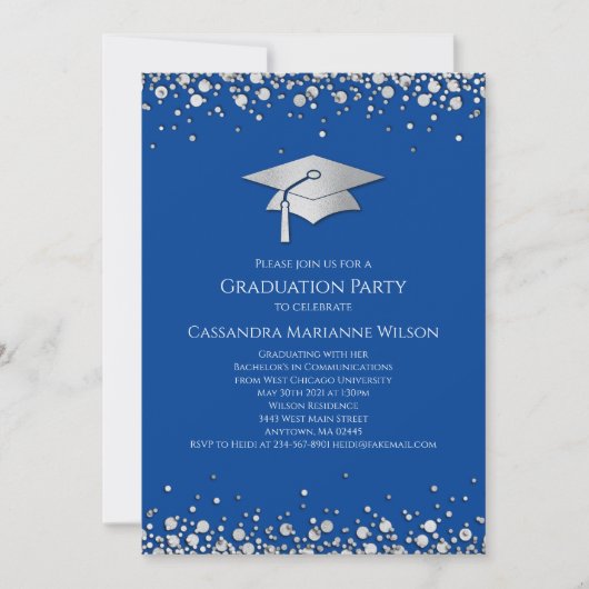 Blue and Silver Graduation Kaart (Voorkant)