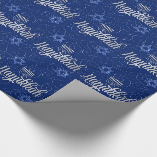 Blue and Silver Hanukkah met Swirls Star van David Cadeaupapier (Hoek)