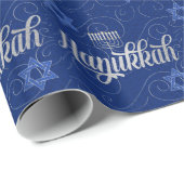 Blue and Silver Hanukkah met Swirls Star van David Cadeaupapier (Rol Hoek)