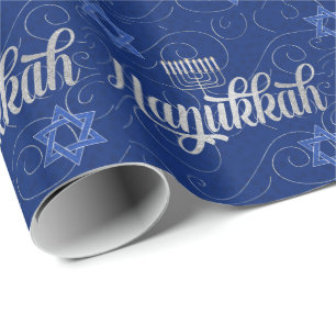 Blue and Silver Hanukkah met Swirls Star van David Cadeaupapier