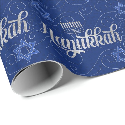 Blue and Silver Hanukkah met Swirls Star van David Cadeaupapier (Rol Hoek)
