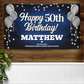 Blue and Silver Happy Birthday Banner