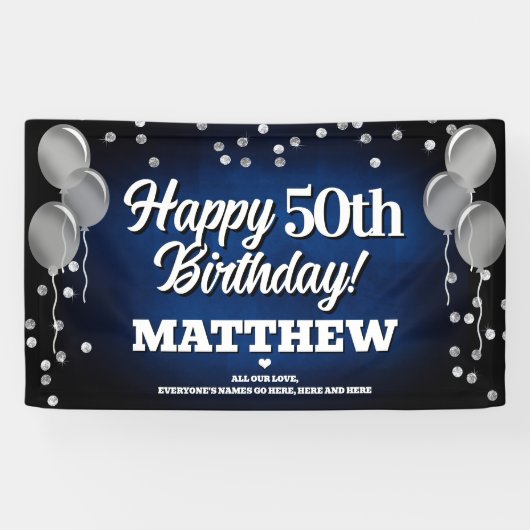Blue and Silver Happy Birthday Banner (Horizontaal)