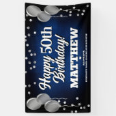 Blue and Silver Happy Birthday Banner (Verticaal)