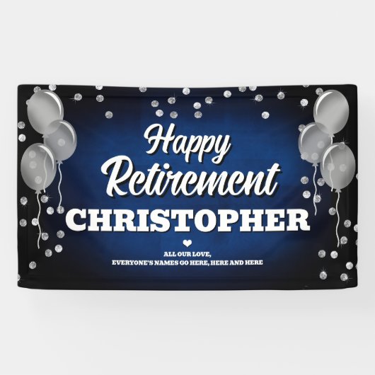 Blue and Silver Happy Retirement  Spandoek (Horizontaal)