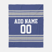 Blue and Silver Jersey Stripes Custom Name Number Fleece Deken (Voorkant)