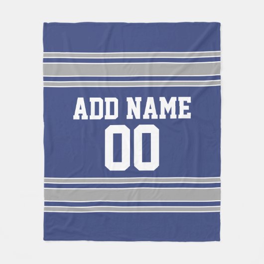 Blue and Silver Jersey Stripes Custom Name Number Fleece Deken (Voorkant)