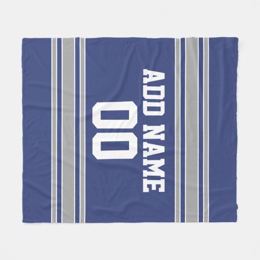 Blue and Silver Jersey Stripes Custom Name Number Fleece Deken (Voorkant (Horizontaal))