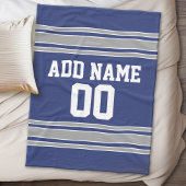 Blue and Silver Jersey Stripes Custom Name Number Fleece Deken