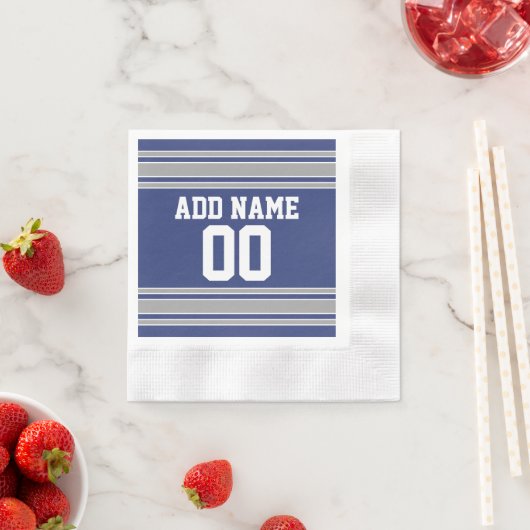 Blue and Silver Jersey Stripes Custom Name Number Servetten (Insitu)