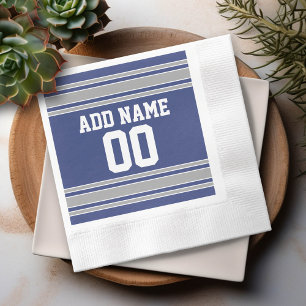 Blue and Silver Jersey Stripes Custom Name Number Servetten