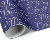 Blue and Silver Merry-kerstpatroonpatroon Cadeaupapier (Rol Hoek)