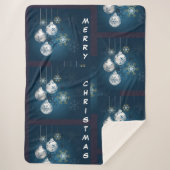 Blue and Silver Ornament Merry Christmas Blanket Sherpa Deken (Voorkant)