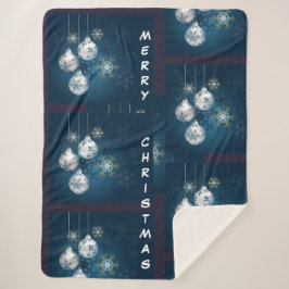 Blue and Silver Ornament Merry Christmas Blanket Sherpa Deken