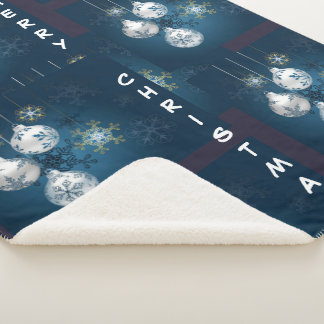 Blue and Silver Ornament Merry Christmas Blanket Sherpa Deken