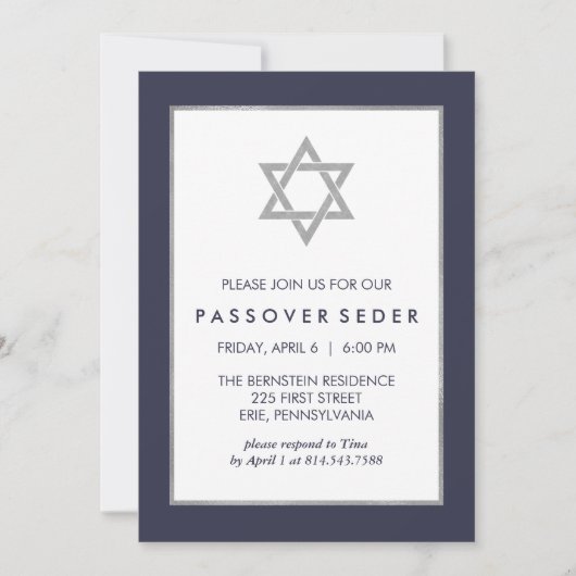 Blue and Silver Passover Seder met ster van David Kaart (Voorkant)