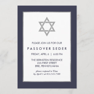 Blue and Silver Passover Seder met ster van David Kaart