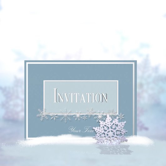 Blue and Silver Poinsettias Foil Invitation Folie Uitnodiging