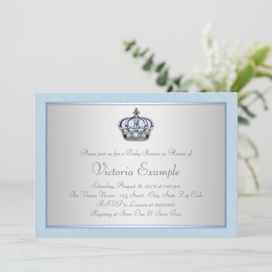 Blue and Silver Prince Baby shower Kaart (Staand voorkant)
