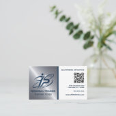 Blue and Silver QR Code Fitness Trainer Visitekaartje (Staand voorkant)