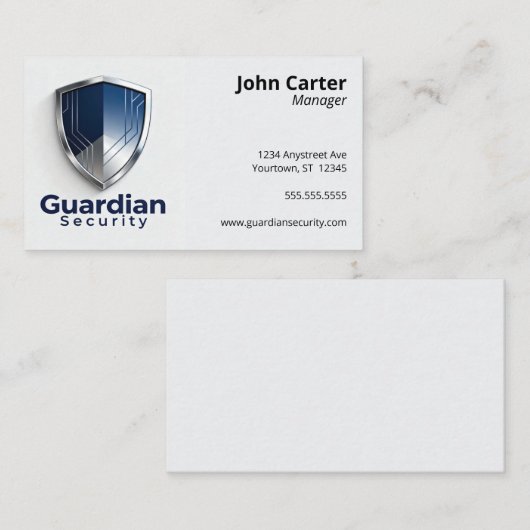 Blue and Silver Shield Security Protection Visitekaartje (Voorkant / Achterkant)