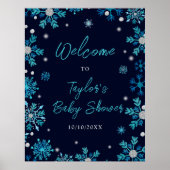 Blue and Silver Snowflakes Baby shower Welkom Poster (Voorkant)