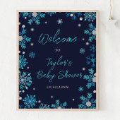 Blue and Silver Snowflakes Baby shower Welkom Poster