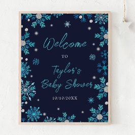 Blue and Silver Snowflakes Baby shower Welkom Poster