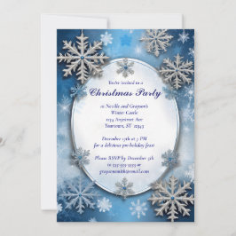 Blue and Silver Snowflakes Christmas Party Kaart