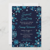 Blue and Silver Snowflakes Sweet Sixteen Kaart (Voorkant)