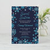 Blue and Silver Snowflakes Sweet Sixteen Kaart (Staand voorkant)