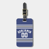 Blue and Silver Sports Jersey Custom Name Number Bagagelabel (Voorkant verticaal)