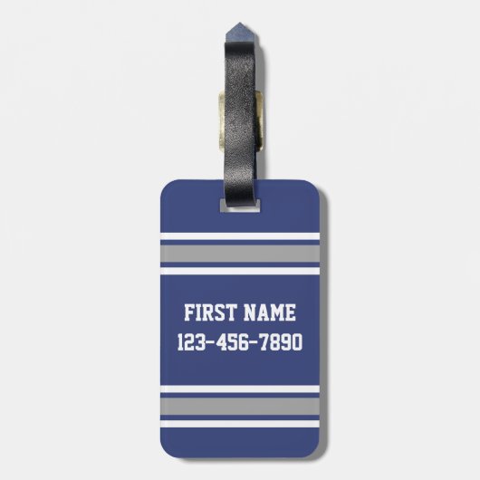 Blue and Silver Sports Jersey Custom Name Number Bagagelabel (Achterkant verticaal)
