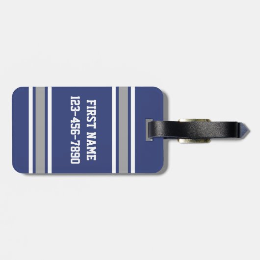 Blue and Silver Sports Jersey Custom Name Number Bagagelabel (Achterkant horizontaal)