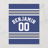 Blue and Silver Sports Jersey Custom Name Number Briefkaart (Voorkant)