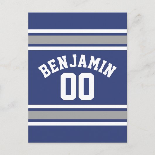 Blue and Silver Sports Jersey Custom Name Number Briefkaart (Voorkant)