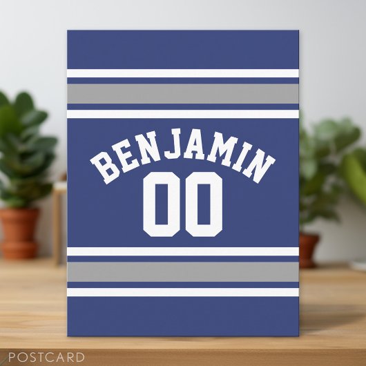 Blue and Silver Sports Jersey Custom Name Number Briefkaart