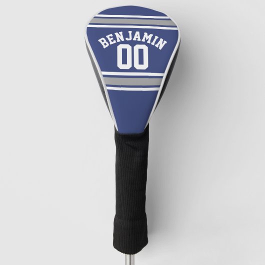 Blue and Silver Sports Jersey Custom Name Number Golfheadcover (Voorkant)