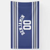 Blue and Silver Sports Jersey Custom Name Number Spandoek (Verticaal)