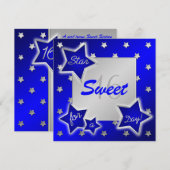 Blue and Silver Stars Sweet 16 Invitation Kaart (Voorkant / Achterkant)