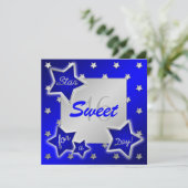 Blue and Silver Stars Sweet 16 Invitation Kaart (Staand voorkant)