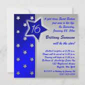 Blue and Silver Stars Sweet 16 Invitation Kaart (Achterkant)